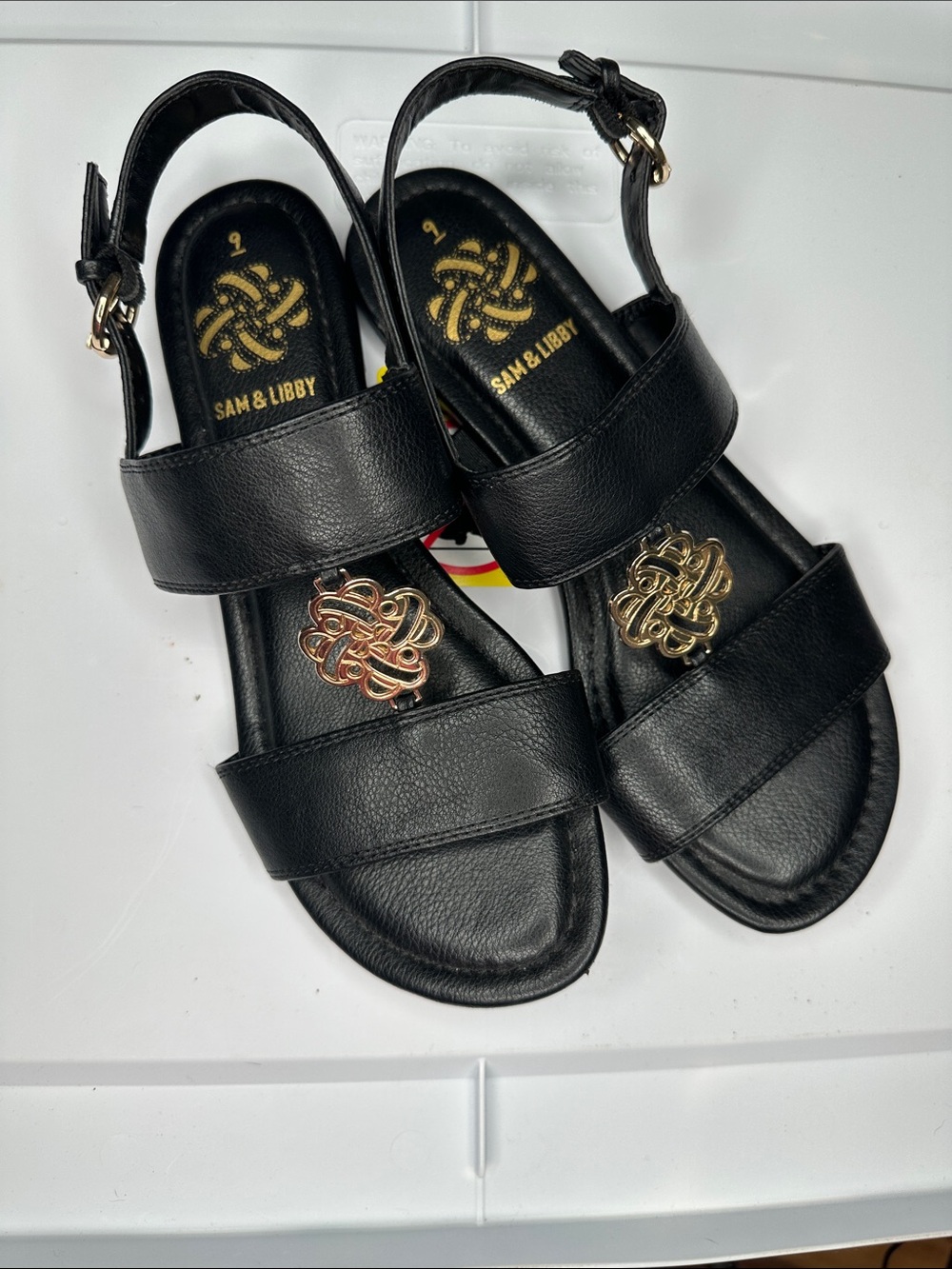 Sam & Libby ' Black Strappy Sandals with Gold Accent